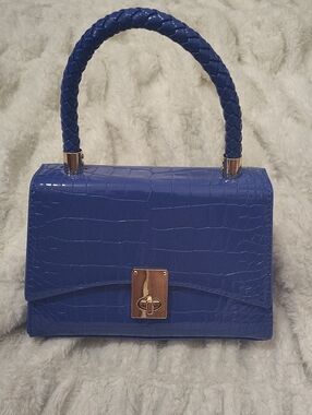Blue Croc-Embossed Top Handle Bag